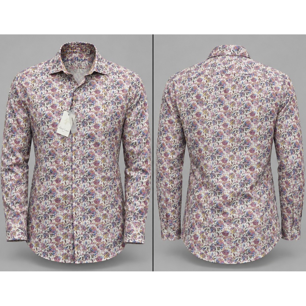 Robert Graham Shirt Mens L White Floral Paisley Stretch Flip Cuff Button Up NWT